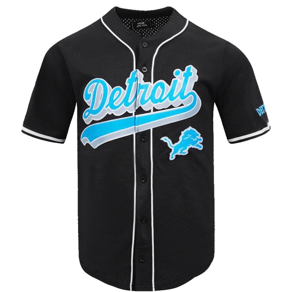 PRO STANDARD NFL DETROIT LIONS SCRIPT TAIL MEN'S MESH BUTTON DOWN SHIRT